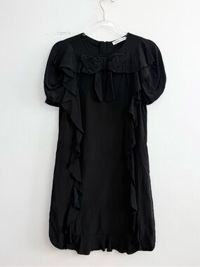 See by Chloé Black Silk Ruffle Bow Shift Dress Short Sleeve Size 42 / US 6